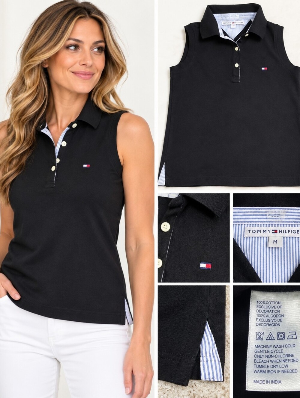 Tommy Hilfiger Women's Black Sleeveless Polo Top